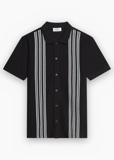 Ben Sherman Polo's Birdseye stripe button through polo - black