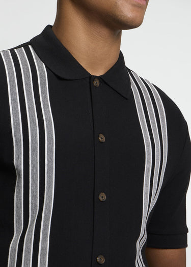 Ben Sherman Polo's Birdseye stripe button through polo - black