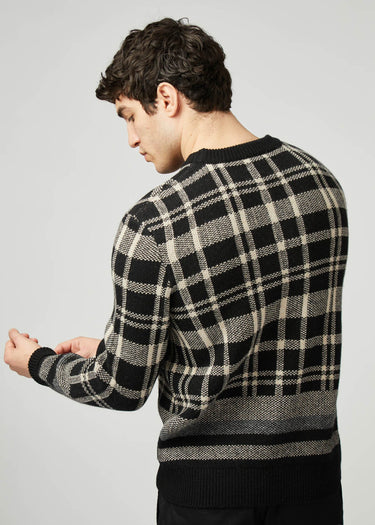 Ben Sherman Truien Tartan jacquard crew - black