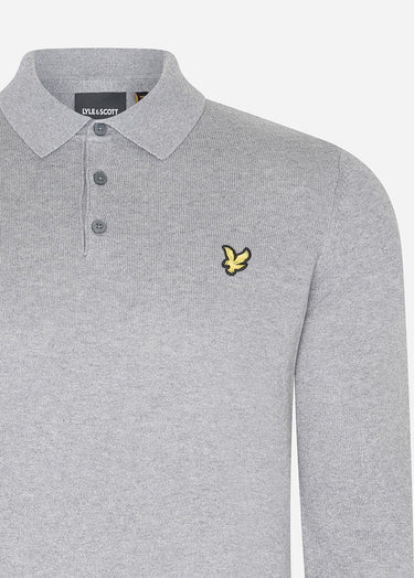 Lyle & Scott Truien Cotton merino long sleeve knitted polo - mid grey marl