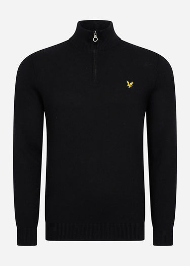 Lyle & Scott Truien Bundle cotton merino quarter zip jumper - jet black - argyle teal - apres navy