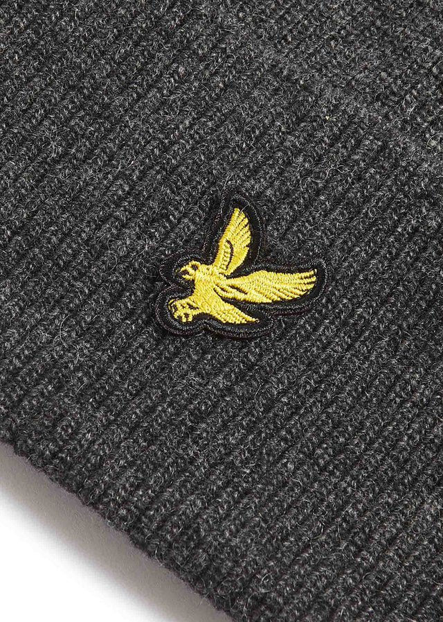 Lyle & Scott Mutsen Lambswool blend ribbed beanie - charcoal marl