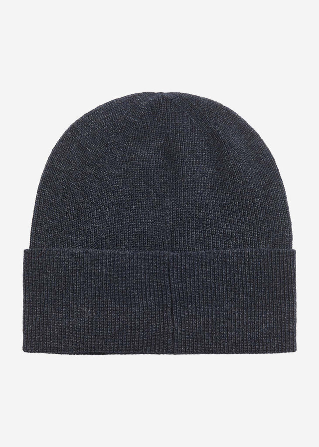 Lyle & Scott Mutsen Lambswool blend ribbed beanie - dark navy marl