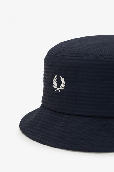 Fred Perry Bucket Hats Dual branded seersucker bucket hat - navy