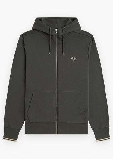 Fred Perry Vesten Hooded zip through sweatshirt - field green oatmeal