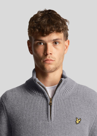 Lyle & Scott Truien Ribbed quarter zip jumper - mid grey marl