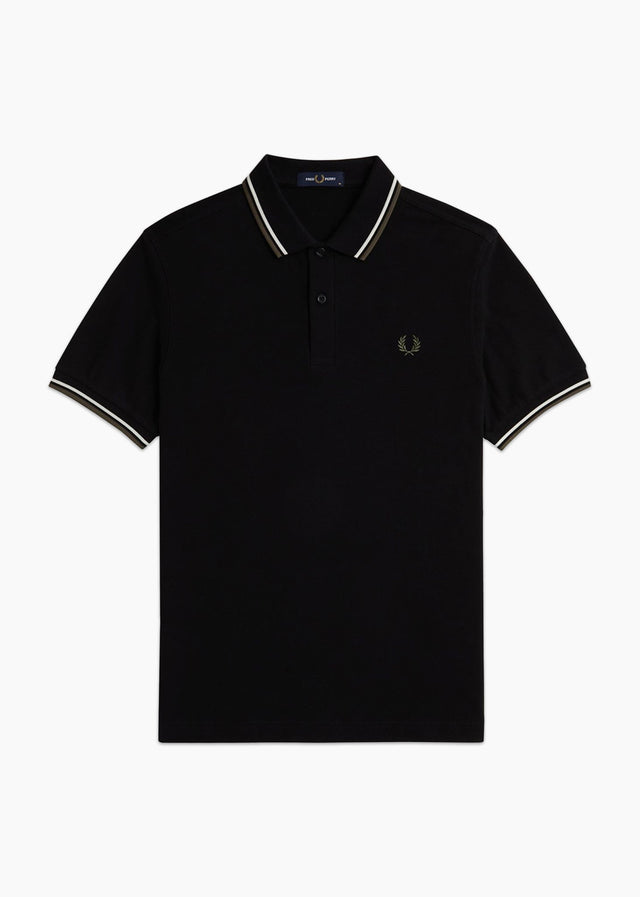 Fred Perry Polo's Twin tipped polo - black ecru laurel wreath green