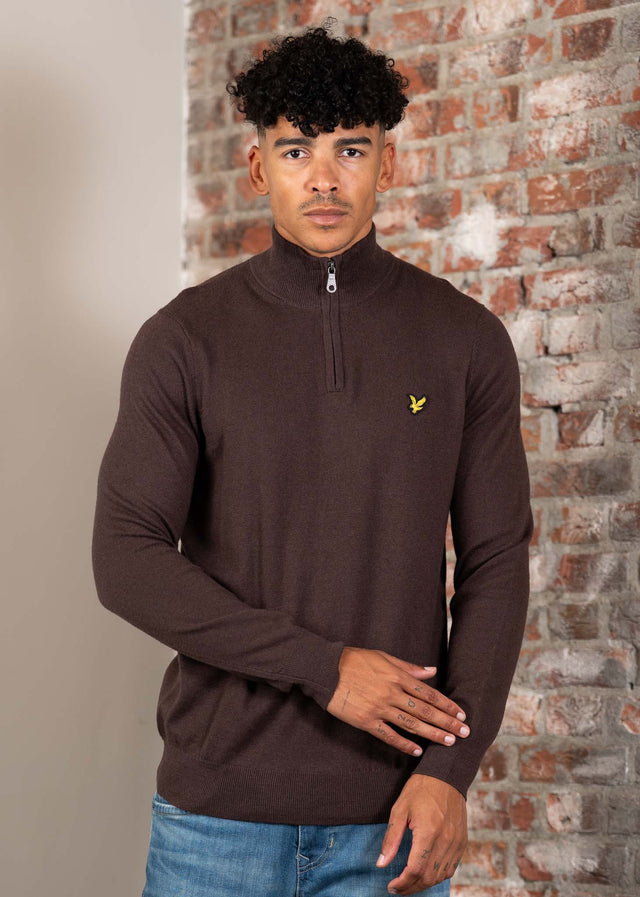 Lyle & Scott Truien Cotton merino quarter zip jumper - espresso