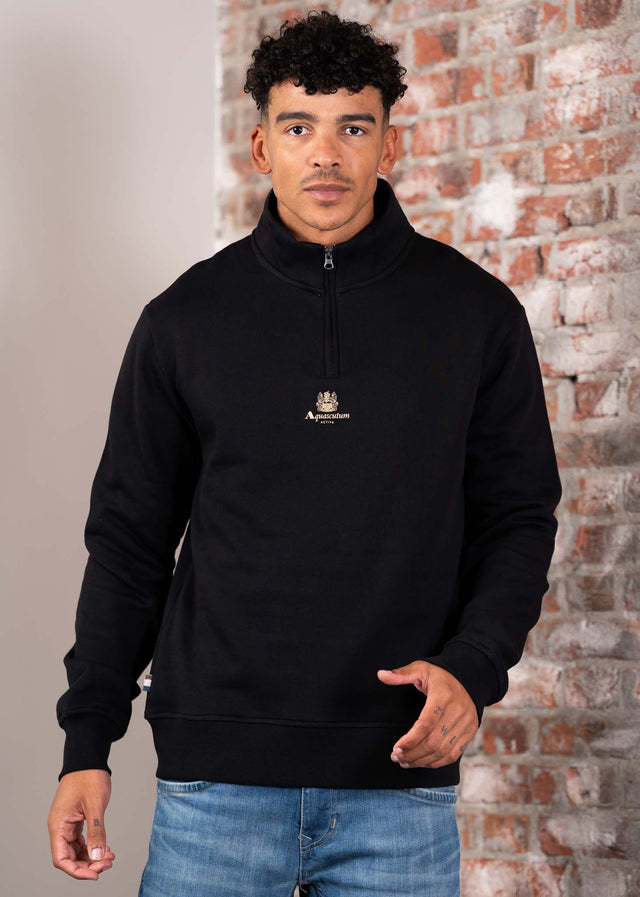 Aquascutum Truien Centered logo quarter zip fleece - black