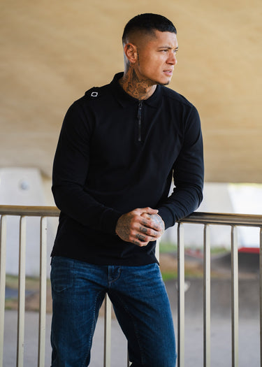 MA.Strum Polo's Ls jersey zip polo - black