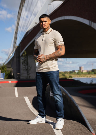 Fred Perry Polo's Twin tipped fred perry shirt - oatmeal honeycomb whisky brown