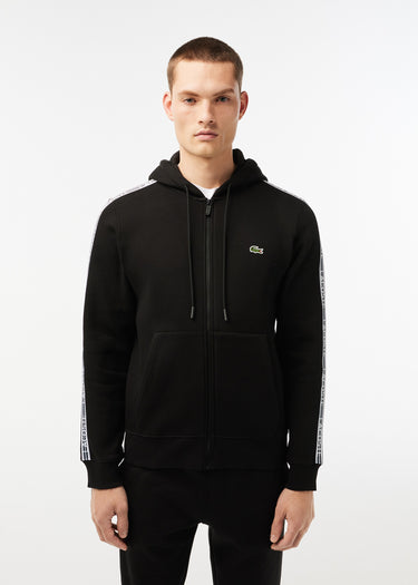 Lacoste Vesten Contrast stripe zip through hoodie - black