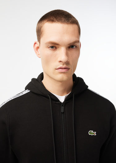 Lacoste Vesten Contrast stripe zip through hoodie - black
