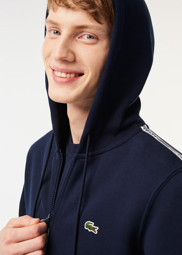 Lacoste Vesten Contrast stripe zip through hoodie - navy blue