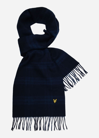 Lyle & Scott Sjaals Check lambswool scarf - dark navy dark denim
