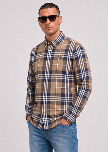 Barbour Overhemden Barbour edger tailored checked shirt - stone