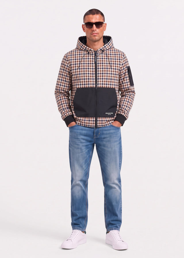 Aquascutum Vesten Check full zip stretch fleece - black
