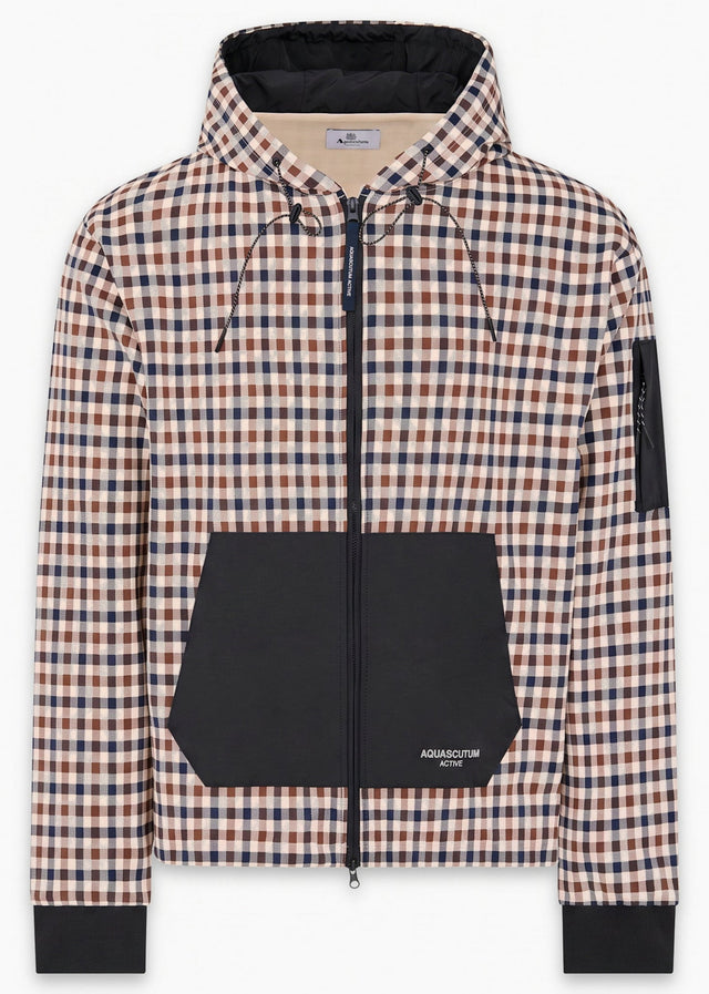Aquascutum Vesten Check full zip stretch fleece - black