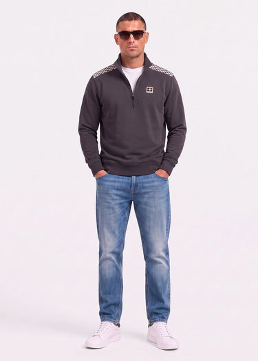 Aquascutum Truien Check shoulder quarter zip fleece - black