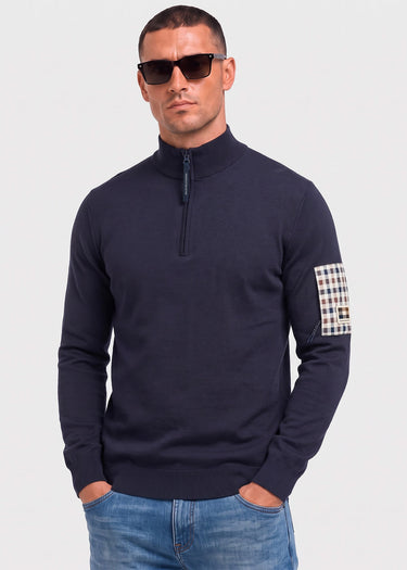 Aquascutum Truien Quarter zip tech sweater - navy
