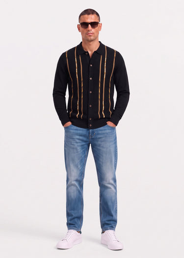 Ben Sherman Longsleeve Polo's Ls placed geo polo - black
