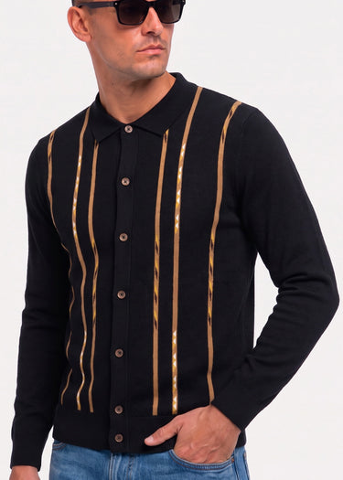 Ben Sherman Longsleeve Polo's Ls placed geo polo - black