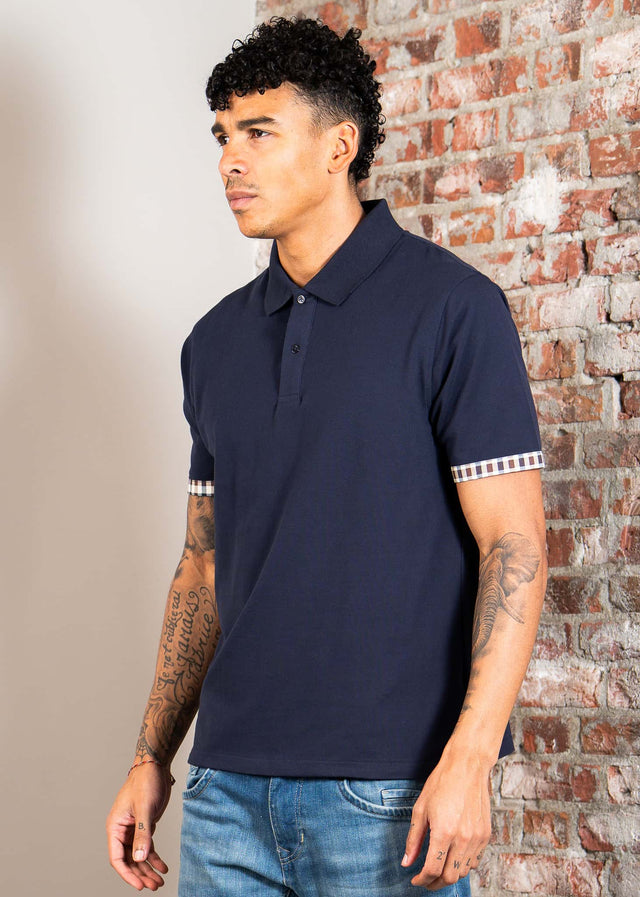 Aquascutum Polo's Cc stretch piqué sleeve polo - navy