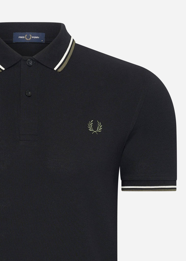 Fred Perry Polo's Twin tipped fred perry shirt - black ecru laurel wreath green