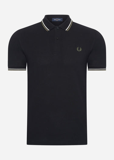 Fred Perry Polo's Twin tipped fred perry shirt - black ecru laurel wreath green