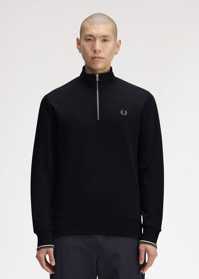 Fred Perry Truien Half zip sweatshirt - black ecru laurel wreath green