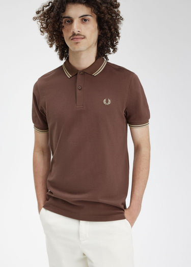 Fred Perry Polo's Twin tipped fred perry shirt - brick warm grey