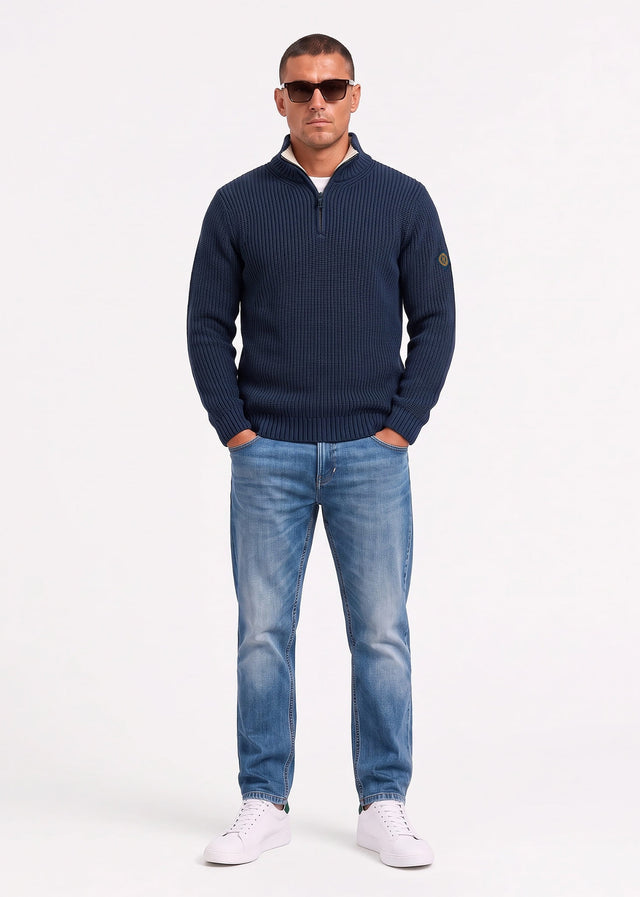 Henri Lloyd Truien Golant quarter zip ribbed knit - navy
