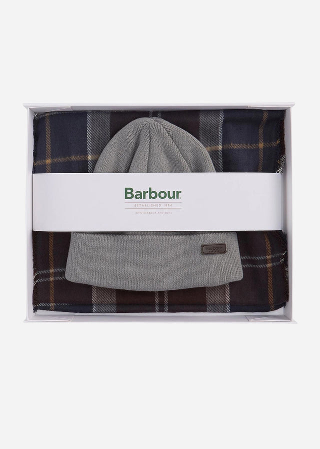 Barbour Sjaals Swinton beanie and Galingale scarf gift set - midnight oak