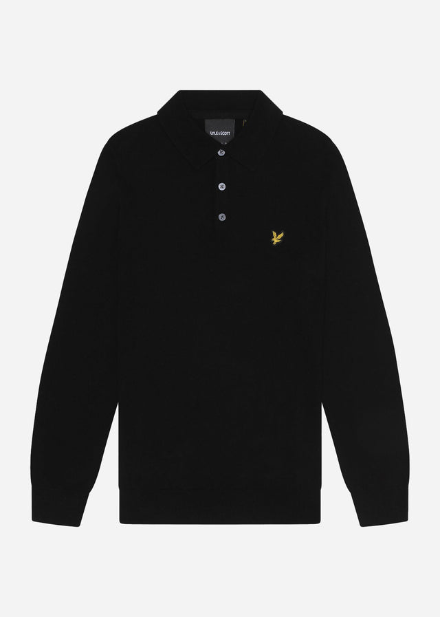 Lyle & Scott Longsleeve Polo's Cotton merino long sleeve knitted polo - jet black