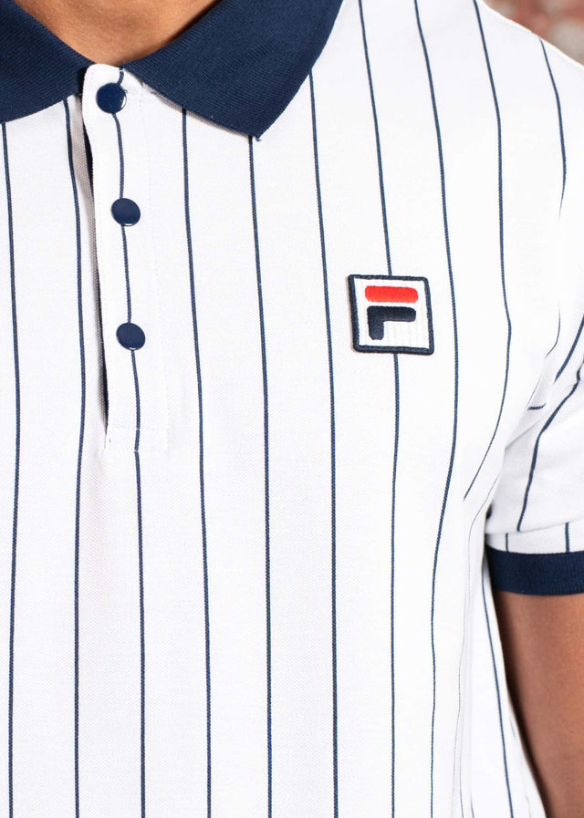Fila Polo's Linter striped polo shirt - bright white black iris striped