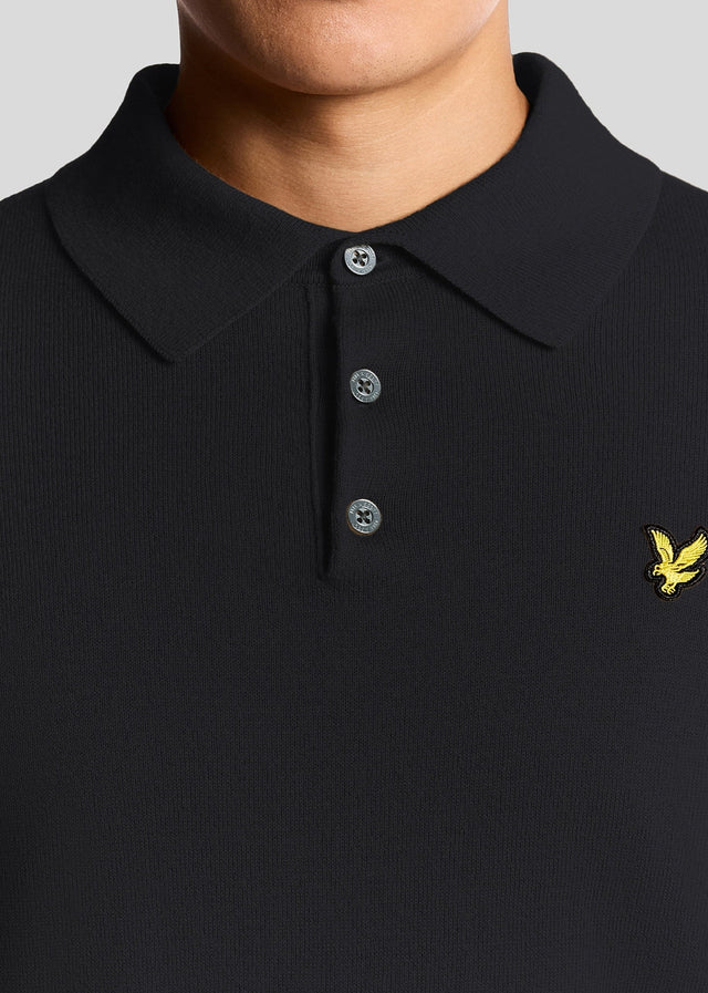 Lyle & Scott Longsleeve Polo's Cotton merino long sleeve knitted polo - dark navy