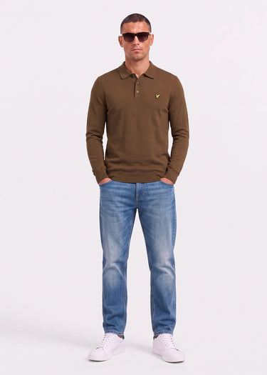 Lyle & Scott Longsleeve Polo's Cotton merino long sleeve knitted polo - sepia brown