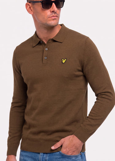 Lyle & Scott Longsleeve Polo's Cotton merino long sleeve knitted polo - sepia brown