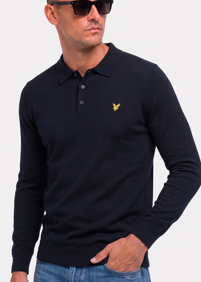 Lyle & Scott Longsleeve Polo's Cotton merino long sleeve knitted polo - dark navy