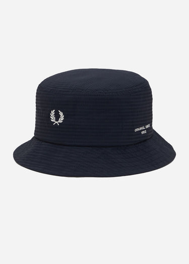 Fred Perry Bucket Hats Dual branded seersucker bucket hat - navy