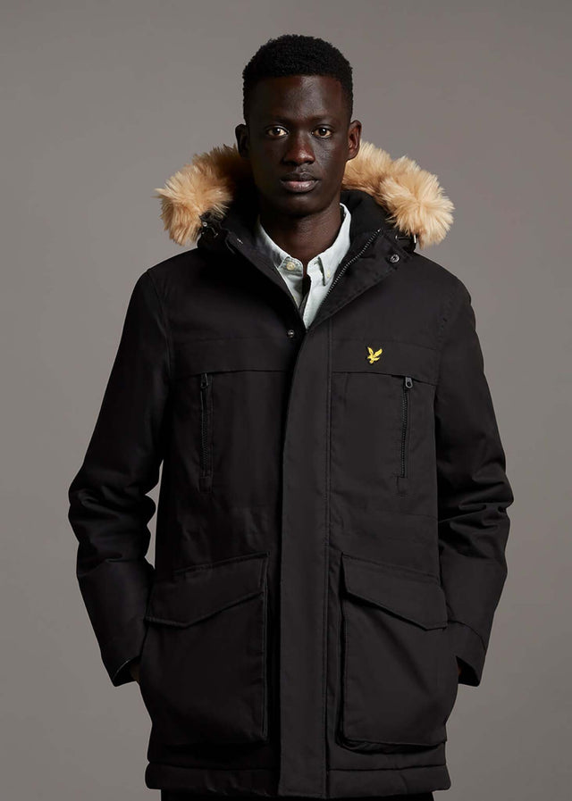 Lyle & Scott Jassen Winter weight micro fleece lined parka - jet black