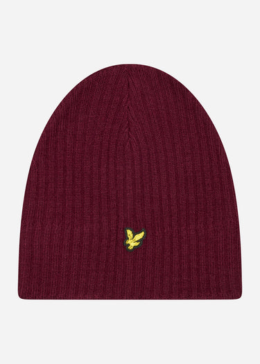 Lyle & Scott Mutsen Knitted ribbed beanie - burgundy