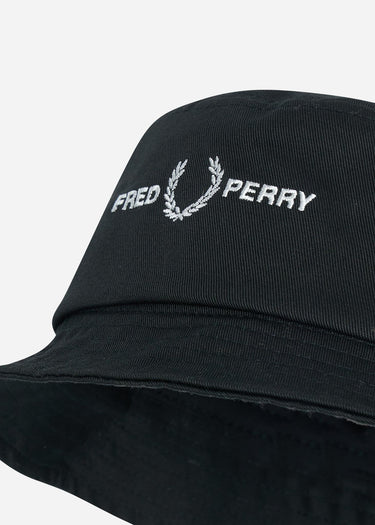 Fred Perry Bucket Hats Graphic branded twill bucket hat - black