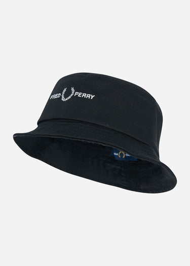 Fred Perry Bucket Hats Graphic branded twill bucket hat - black