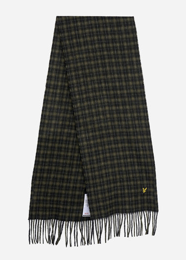 Lyle & Scott Sjaals Tartan lambswool scarf - jet black olive light grey marl