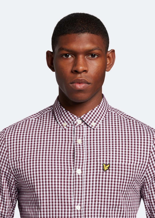 Lyle & Scott Overhemden LS slim fit gingham shirt - burgundy white