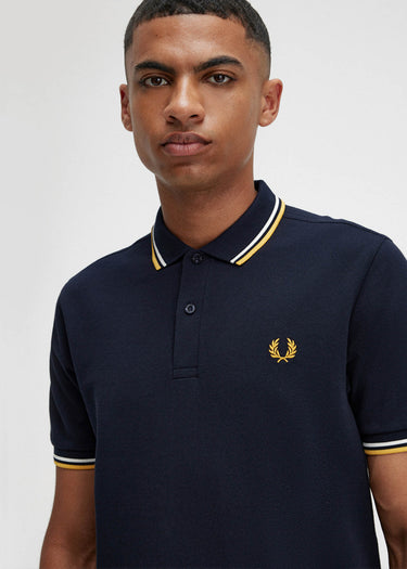 Fred Perry Polo's Twin tipped fred perry shirt - navy ecru golden hour