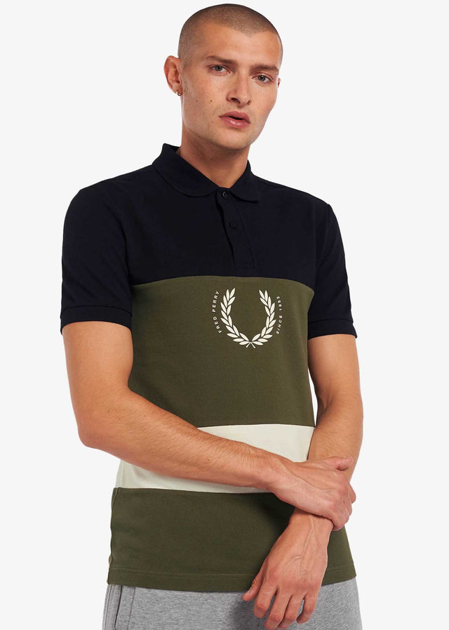 Fred Perry Polo's Printed colour block poloshirt - navy