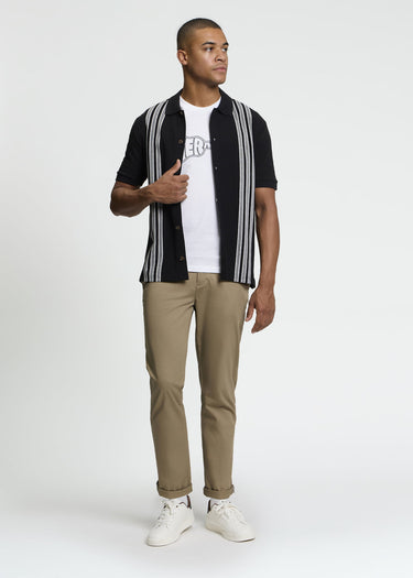 Ben Sherman Polo's Birdseye stripe button through polo - black