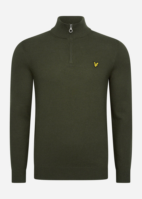 Cotton merino quarter zip jumper - olive